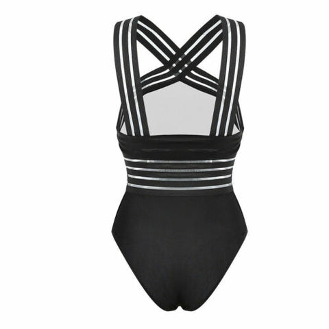 2019 Sexy One Piece Swimsuit Women High Neck Bandage Cross Back Neck Monokini Black Swimwear Women Bathing Suits Swimming Suit