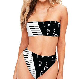 INSTANTARTS 3D Music Note Piano Keyboard Print Couple Swimming Suits Woman Sexy Bandeau Bikini Set Beach Shorts Man Bathing Wear