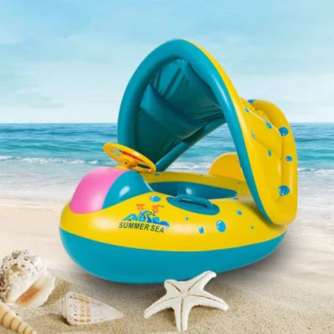 Portable Infant Inflatable Circle Baby Float Kids Swimming Circle with Sunshade Seat Pool Accessories Pool Safe Inflatable Buoy