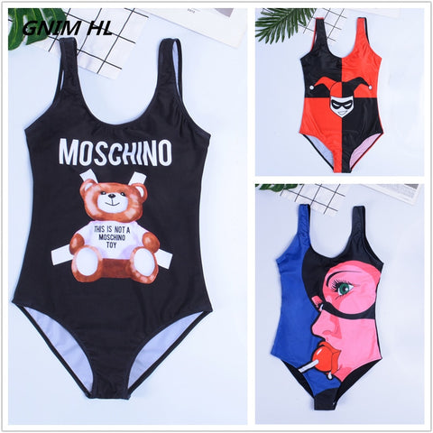 GNIM HL One Piece Bikini Swimwear Women New 2019 Cartoon Print Sexy Bikini Swimsuit Beachwear Bathing Suit Biquini Top Quality