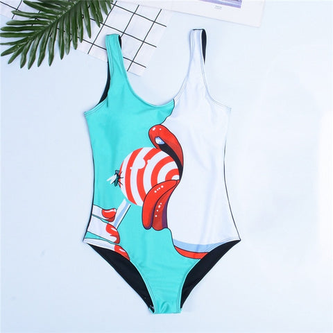 GNIM HL One Piece Bikini Swimwear Women New 2019 Cartoon Print Sexy Bikini Swimsuit Beachwear Bathing Suit Biquini Top Quality