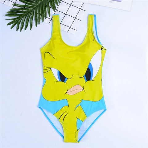 GNIM HL One Piece Bikini Swimwear Women New 2019 Cartoon Print Sexy Bikini Swimsuit Beachwear Bathing Suit Biquini Top Quality