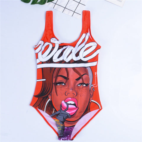 GNIM HL One Piece Bikini Swimwear Women New 2019 Cartoon Print Sexy Bikini Swimsuit Beachwear Bathing Suit Biquini Top Quality