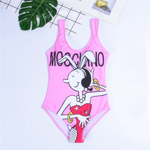 GNIM HL One Piece Bikini Swimwear Women New 2019 Cartoon Print Sexy Bikini Swimsuit Beachwear Bathing Suit Biquini Top Quality