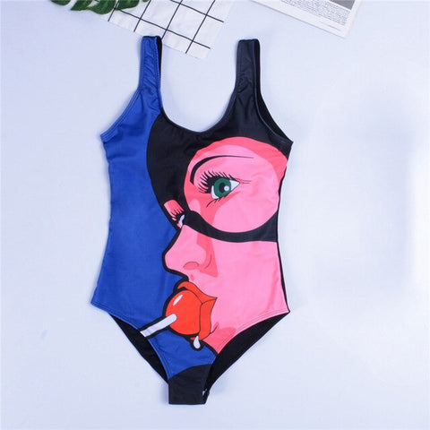 GNIM HL One Piece Bikini Swimwear Women New 2019 Cartoon Print Sexy Bikini Swimsuit Beachwear Bathing Suit Biquini Top Quality