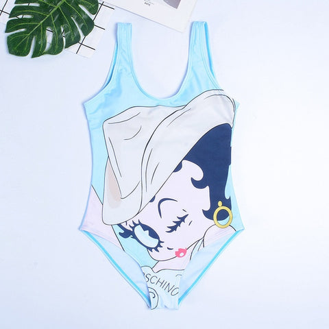 GNIM HL One Piece Bikini Swimwear Women New 2019 Cartoon Print Sexy Bikini Swimsuit Beachwear Bathing Suit Biquini Top Quality