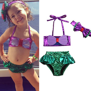 Hot 3pcs Kids Baby Girls Swimwear Scale Print Halter arrival Bikini Set Bandage Children Bathing Suit Beach Swimsuit Beachwear