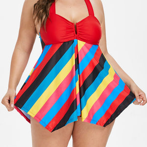 2019 Plus Size V Neck Swimwear Women Skirt Swimsuit One Piece  Red Bathing Suit Large Size swimming suit for Women L-5XL D35