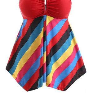 2019 Plus Size V Neck Swimwear Women Skirt Swimsuit One Piece  Red Bathing Suit Large Size swimming suit for Women L-5XL D35