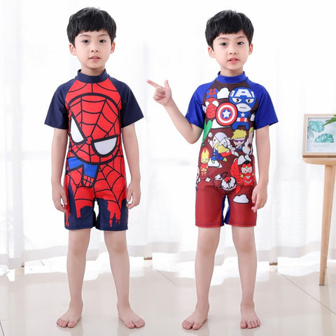 Boy One Piece Swimsuit Spider Man Swimwear Cartoon Bathing Suit Batman Swimming Boys Captain America Kids Sport Baby Beachwear