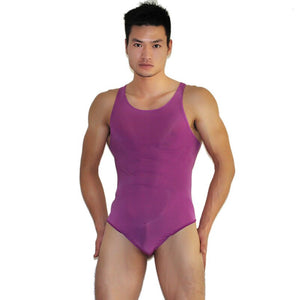 Pyongrains Men Chinlon Real Silk Solid Color Silky Gymnastics Vest One-piece Swimming Suit