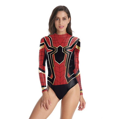 One Piece Swimsuit 2019 Long Sleeve Zipper Surfing Swim Wear Sweemsuit Spider-Man Printing Swimwear Bodysuit Sport Bathing Suit