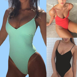 Women Solid Bikinis Sexy Bandage One Piece Backless Swimsuit Female Bathing Suits Bodysuit Beach Wear New Swim Suit Monokini