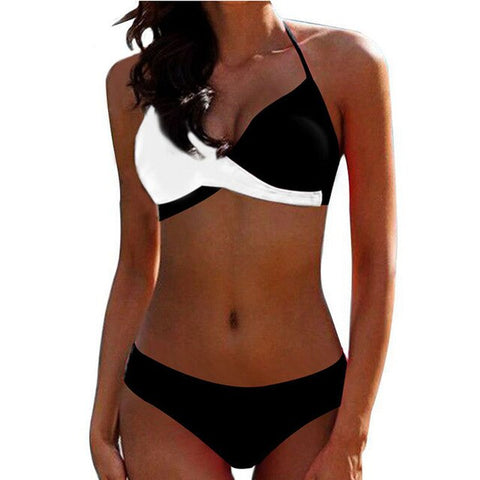 Sexy Cross Halter Swimwear Patchwork Bikinis Plus Size Push Up Swimwear Women Bathing Suit Solid Bikini Set Swimsuit Biquini