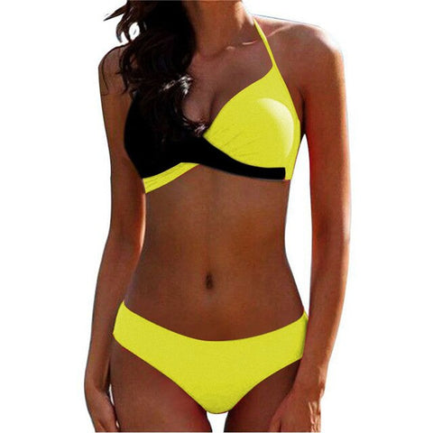 Sexy Cross Halter Swimwear Patchwork Bikinis Plus Size Push Up Swimwear Women Bathing Suit Solid Bikini Set Swimsuit Biquini