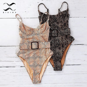 Push up snake print woman swimsuit one piece monokini Buckle sexy swimwear women 2020 High cut bodysuits Bathers bathing suit