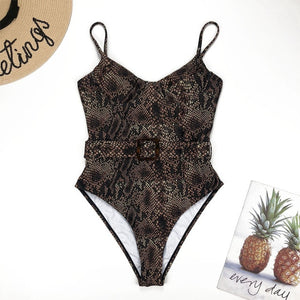 Push up snake print woman swimsuit one piece monokini Buckle sexy swimwear women 2020 High cut bodysuits Bathers bathing suit