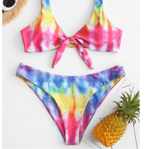 Bikini Set Women tie dyeing Print Biquini Swimwear Low Waist Sexy Swimsuit  Beach Bathing Beachwear Bandage Bikini Set