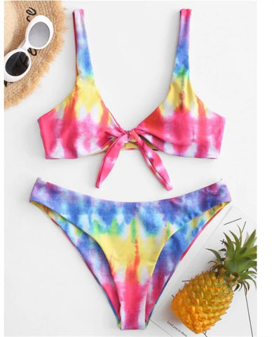 Bikini Set Women tie dyeing Print Biquini Swimwear Low Waist Sexy Swimsuit  Beach Bathing Beachwear Bandage Bikini Set