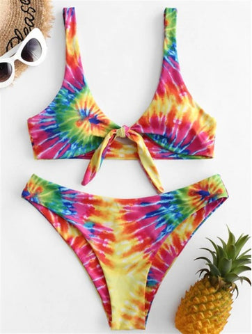 Bikini Set Women tie dyeing Print Biquini Swimwear Low Waist Sexy Swimsuit  Beach Bathing Beachwear Bandage Bikini Set