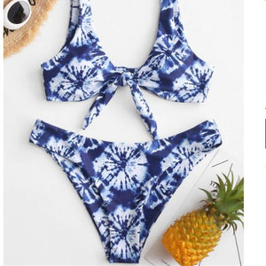 Bikini Set Women tie dyeing Print Biquini Swimwear Low Waist Sexy Swimsuit  Beach Bathing Beachwear Bandage Bikini Set