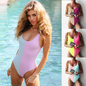 Color Patchwork Unpadded Sexy One Piece Swimwear Women Swimsuit Backless Bikini Women Bathing Suit Swimming Suit Summer