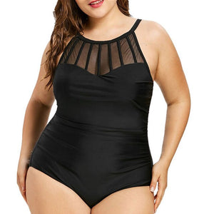 Black Large Size Swimsuit Women one piece Plus Size Swimwear Net High Neck Fishing net mononiki Bathing suit