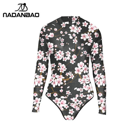 Loog Sleeve Zippered Surfing Bathing Suit Blood Splatter Printed Women Swimwear Bodysuit One Piece Swimsuit Y02032