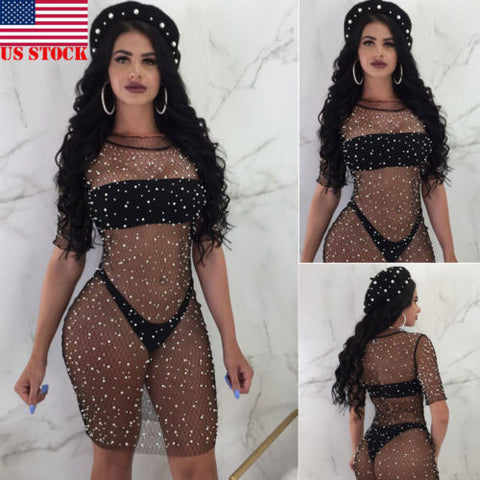 Sexy Women Summer Beach Dress Lace Crochet Bikini Cover Up Swimwear Bathing Suit