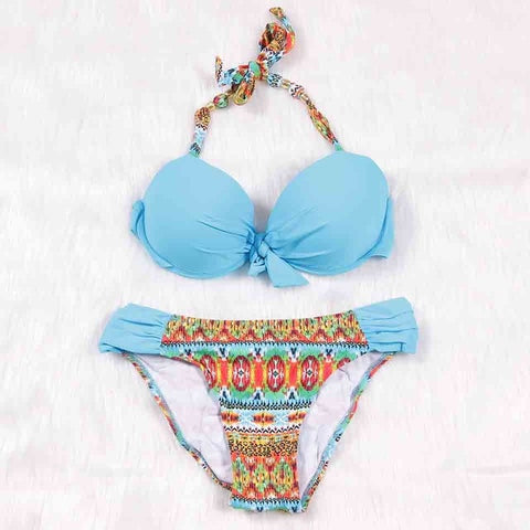 Raintropic 2019 New Swimwear Bikinis Sexy Women Swimsuit Summer Bandeau Bikini Printed Bikini Set Solid Beach Bathing Suits