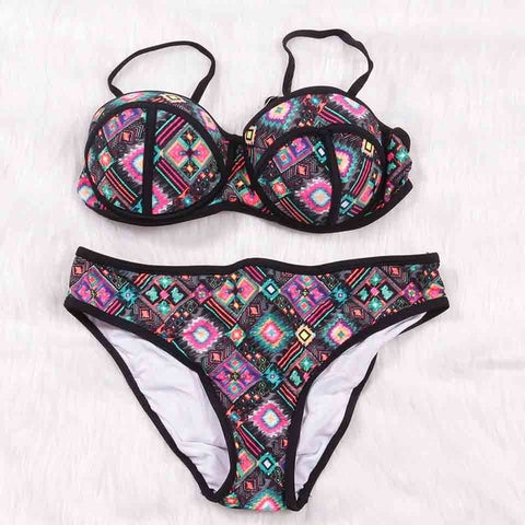 Raintropic 2019 New Swimwear Bikinis Sexy Women Swimsuit Summer Bandeau Bikini Printed Bikini Set Solid Beach Bathing Suits