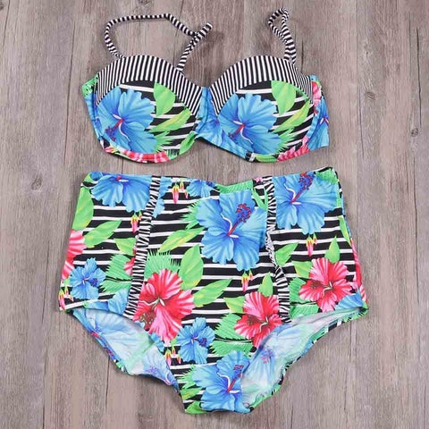 Raintropic 2019 New Swimwear Bikinis Sexy Women Swimsuit Summer Bandeau Bikini Printed Bikini Set Solid Beach Bathing Suits