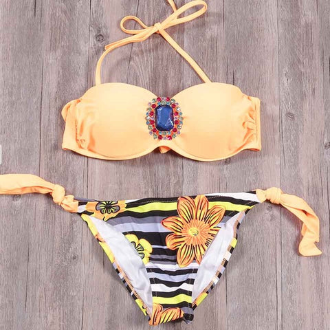 Raintropic 2019 New Swimwear Bikinis Sexy Women Swimsuit Summer Bandeau Bikini Printed Bikini Set Solid Beach Bathing Suits