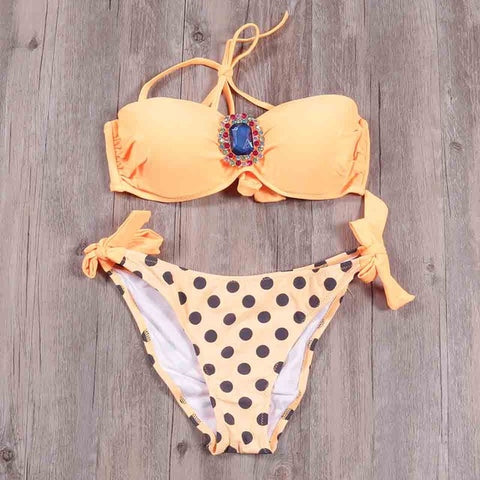 Raintropic 2019 New Swimwear Bikinis Sexy Women Swimsuit Summer Bandeau Bikini Printed Bikini Set Solid Beach Bathing Suits