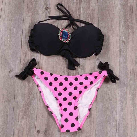 Raintropic 2019 New Swimwear Bikinis Sexy Women Swimsuit Summer Bandeau Bikini Printed Bikini Set Solid Beach Bathing Suits