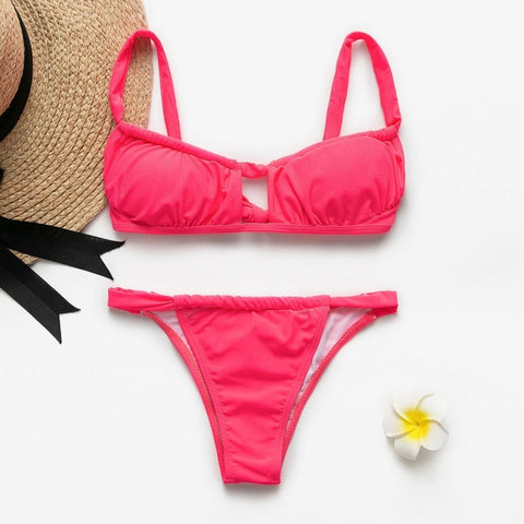 Peachtan Sexy pink swimwear women bathing suit Bandeau bikinis 2019 mujer Micro swimsuit female Push up two-piece suit summer